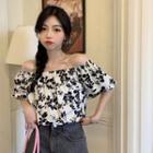 Print Off-shoulder Puff-sleeve Top