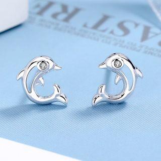 S925 Sterling Silver Rhinestone Dolphin Earring Dolphin - S925 Silver