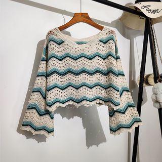 Curve-striped Crochet Knit Top