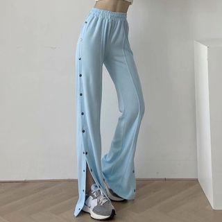 Plain Trim Button-side Sweatpants