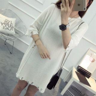 3/4-sleeve Knit Shift Dress