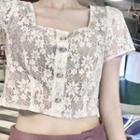Short-sleeve Lace Blouse / Midi Pencil Skirt