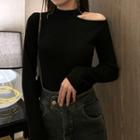 Mock-neck Cold-shoulder Knit Top Black - One Size