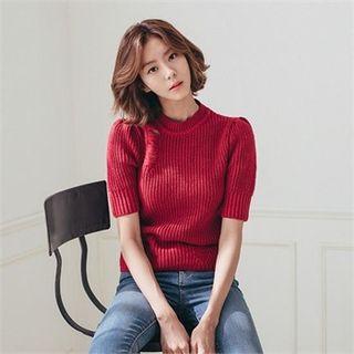 Short-sleeve Distressed Wool Blend Sweater