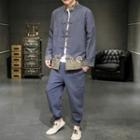 Set: Embroidered Frog-button Jacket + Harem Pants