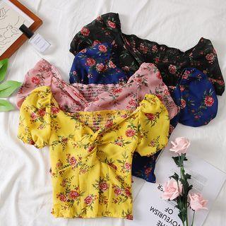 Flower-print Knotted Chiffon Blouse