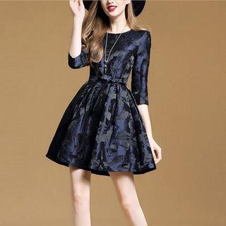Round Neck Jacquard A-line Dress