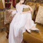 Long-sleeve Cold Shoulder Maxi A-line Chiffon Dress
