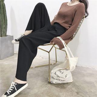 Plain Pleated Wide-leg Pants