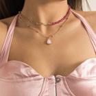 Set: Droplet Pendant Alloy Necklace + Bead Alloy Necklace Set Of 2 - 3208 - Gold - One Size