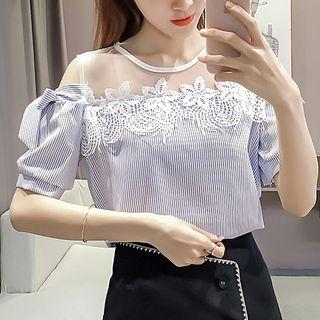 Lace Panel Off Shoulder Short-sleeve Top