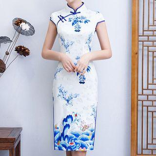 Cap-sleeve Frog Buttoned Qipao