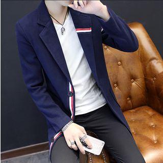 Striped Applique Notch Lapel Coat