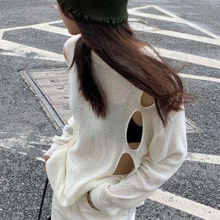 Round-neck Plain Cutout Oversize Knit Top