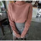 Turtle-neck Lace-up Sleeve Sweater