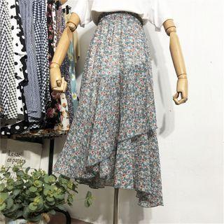 Patterned Asymmetric Midi A-line Skirt