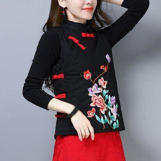 Embroidered Frog-button Vest
