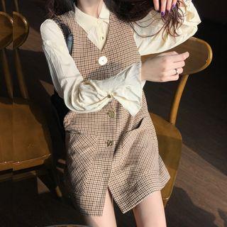 Flared-cuff Blouse / Plaid Pocket Detail Jumper Dress