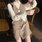 Flared-cuff Blouse / Plaid Pocket Detail Jumper Dress