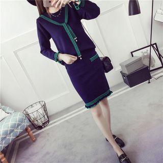 Set: Striped Sweater + Frill Hem Knit Skirt
