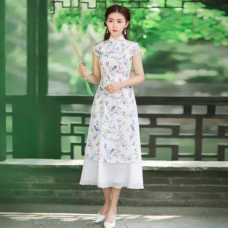 Cap-sleeve Layered Floral Dress