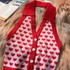 Halter Heart Print Button-up Knit Tank Top