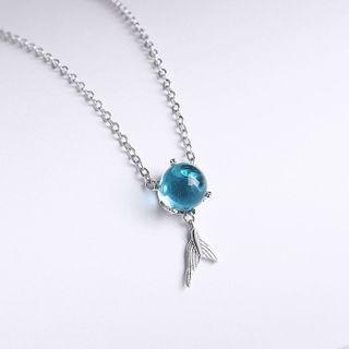 Fish Tail Necklace Silver & Blue - One Size
