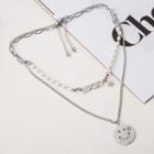 Smiley Lettering Pendant Layered Stainless Steel Necklace Silver - One Size