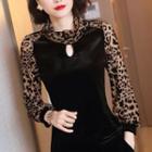 Leopard Print Long-sleeve Velvet Top