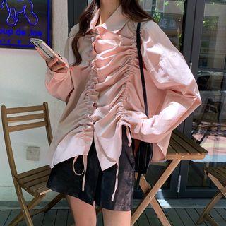 Shirred Long-sleeve Shirt As Figure - One Size
