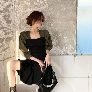 Panel Asymmetric Blouse / Pleated Skirt