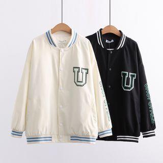 Lettering Checkerboard Pattern Panel Jacket