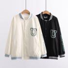 Lettering Checkerboard Pattern Panel Jacket