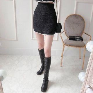 Insert Shorts Piped Tweed Miniskirt