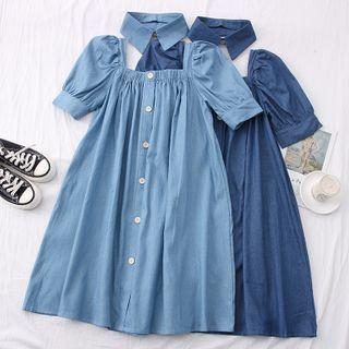 Detachable-collar Denim Mini Dress