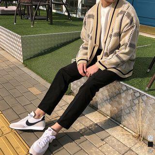 V-neck Checked Boxy Cardigan