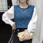 Two-tone Shirred Panel Blouse