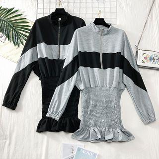 Ruffled-hem Colorblock Pullover Dress