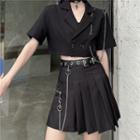 Elbow-sleeve Double-breasted Blazer / Pleated Mini A-line Skirt