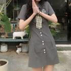 Short-sleeve Neck Tie A-line Shirt Dress