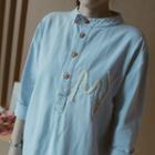 Stand-collar Letter Denim Long-sleeve Blouse