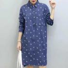 Butterfly Print Midi Shirt Dress