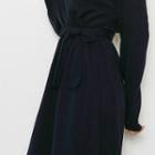 Turtle-neck Wool Blend Long Knit Dress With Sash