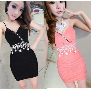 Spaghetti-strap Ruched Sheath Mini Dress