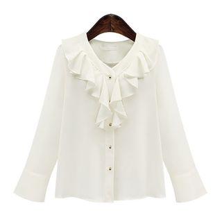 Frill Collar Long-sleeve Chiffon Blouse