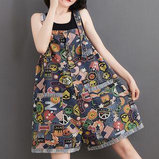 Cartoon Print Denim Jumper Shorts
