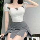 Short-sleeve Ribbon Top / Mini Skirt