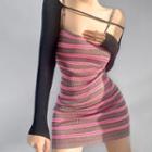Striped Spaghetti Strap Dress With Arm Sleeve