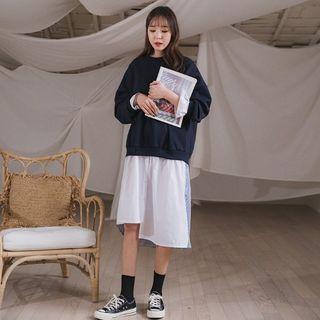 Inset Brushed Fleece Lined Sweatshirt Stripe Panel Shirtdress