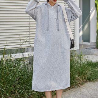 Henley Midi Hoodie Dress Gray - One Size